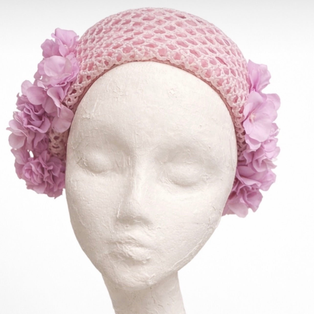 HIDRAGENA — Pink Hydrangea Royal Ascot Headpiece | Natural Fibre & Silk Flowers