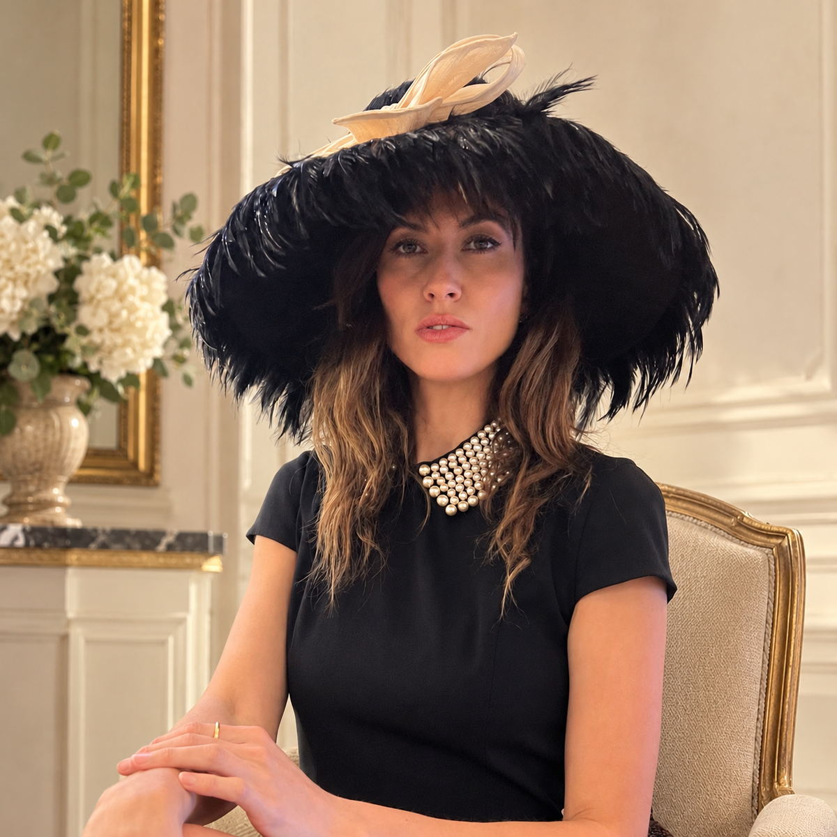 Black Feather Couture Hat with Silk Abaca Bow | Bespoke Millinery