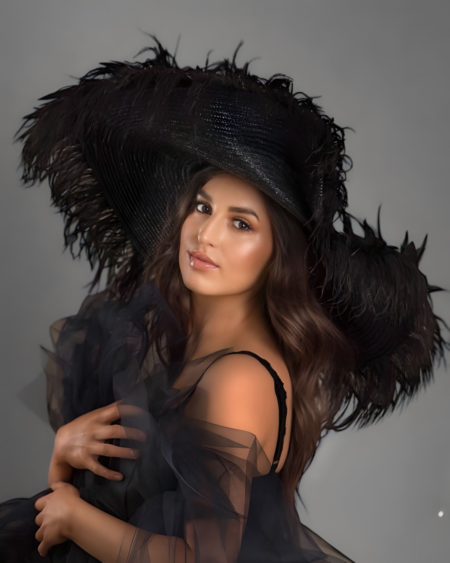 A _Anou oversized Black Feather Hat