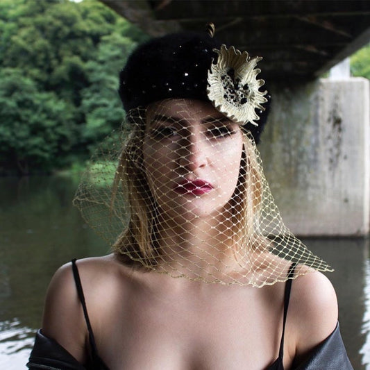 C-Beret fur felt crystal beret