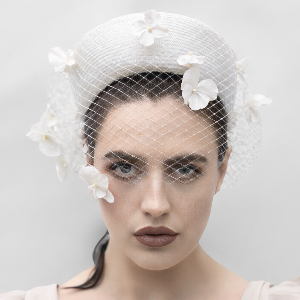 A Fleurs — Sisal Pillbox Veiled Floral Royal Ascot Hat