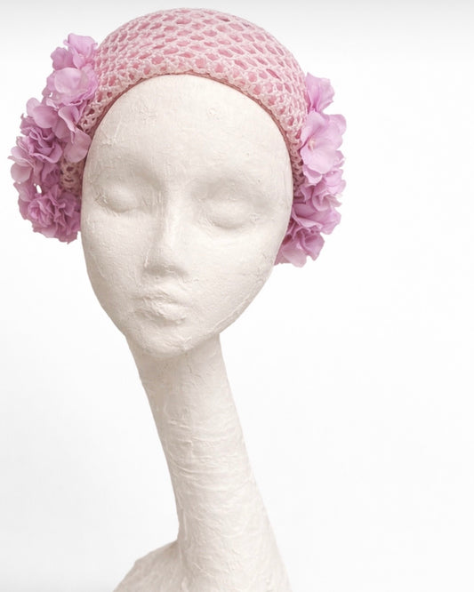 HIDRAGENA — Pink Hydrangea Royal Ascot Headpiece | Natural Fibre & Silk Flowers