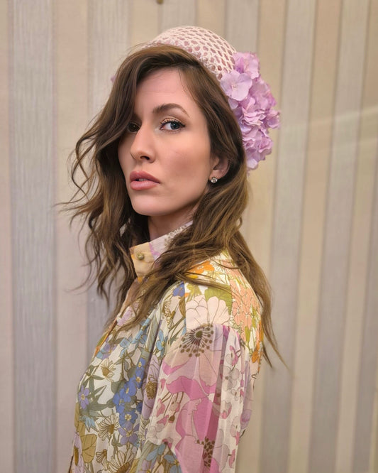 HIDRAGENA — Pink Hydrangea Royal Ascot Headpiece | Natural Fibre & Silk Flowers