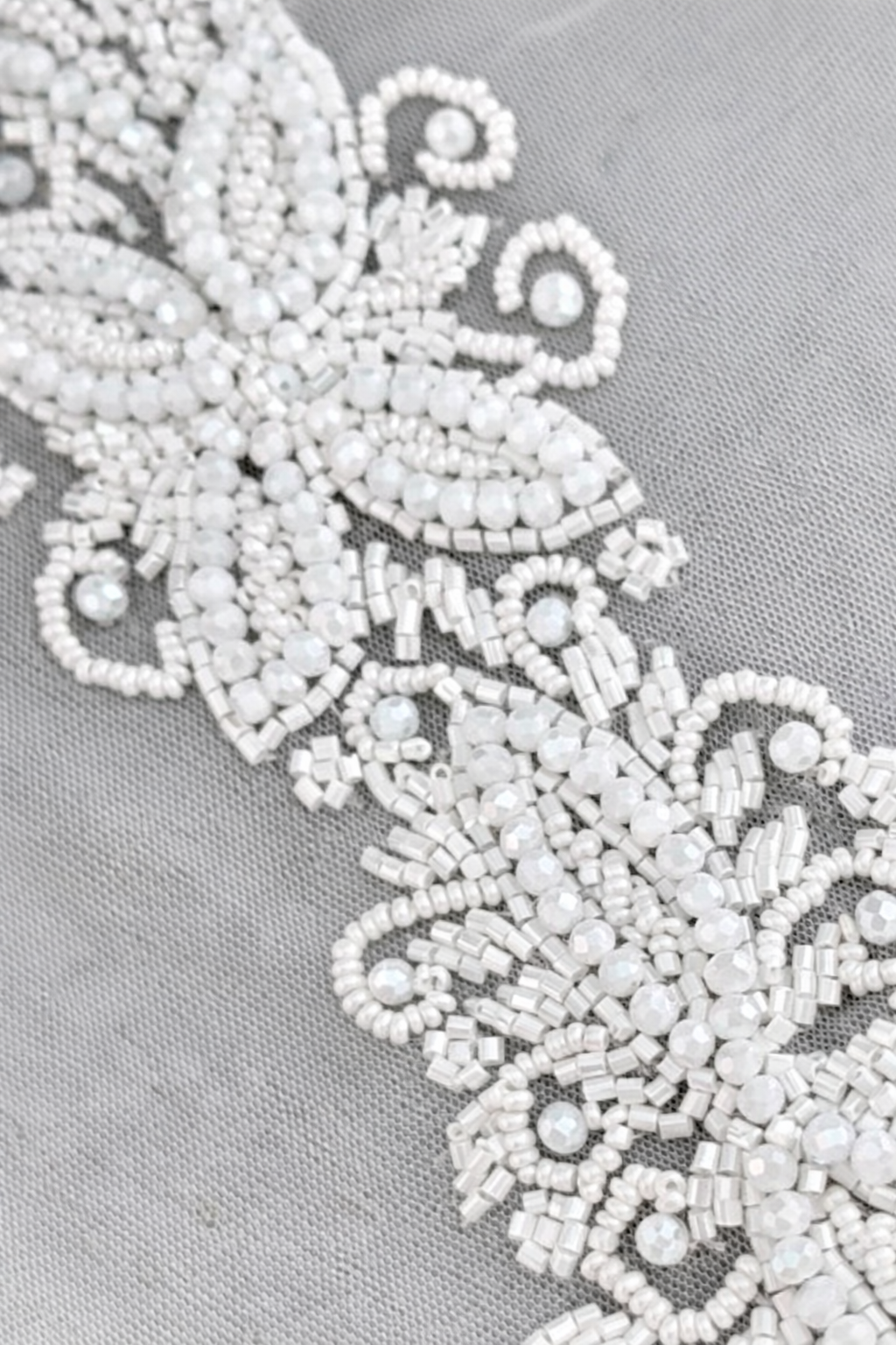 Troya — Silk Sinamay Bridal Headband with Embroidered Tulle and Crystal Fringe