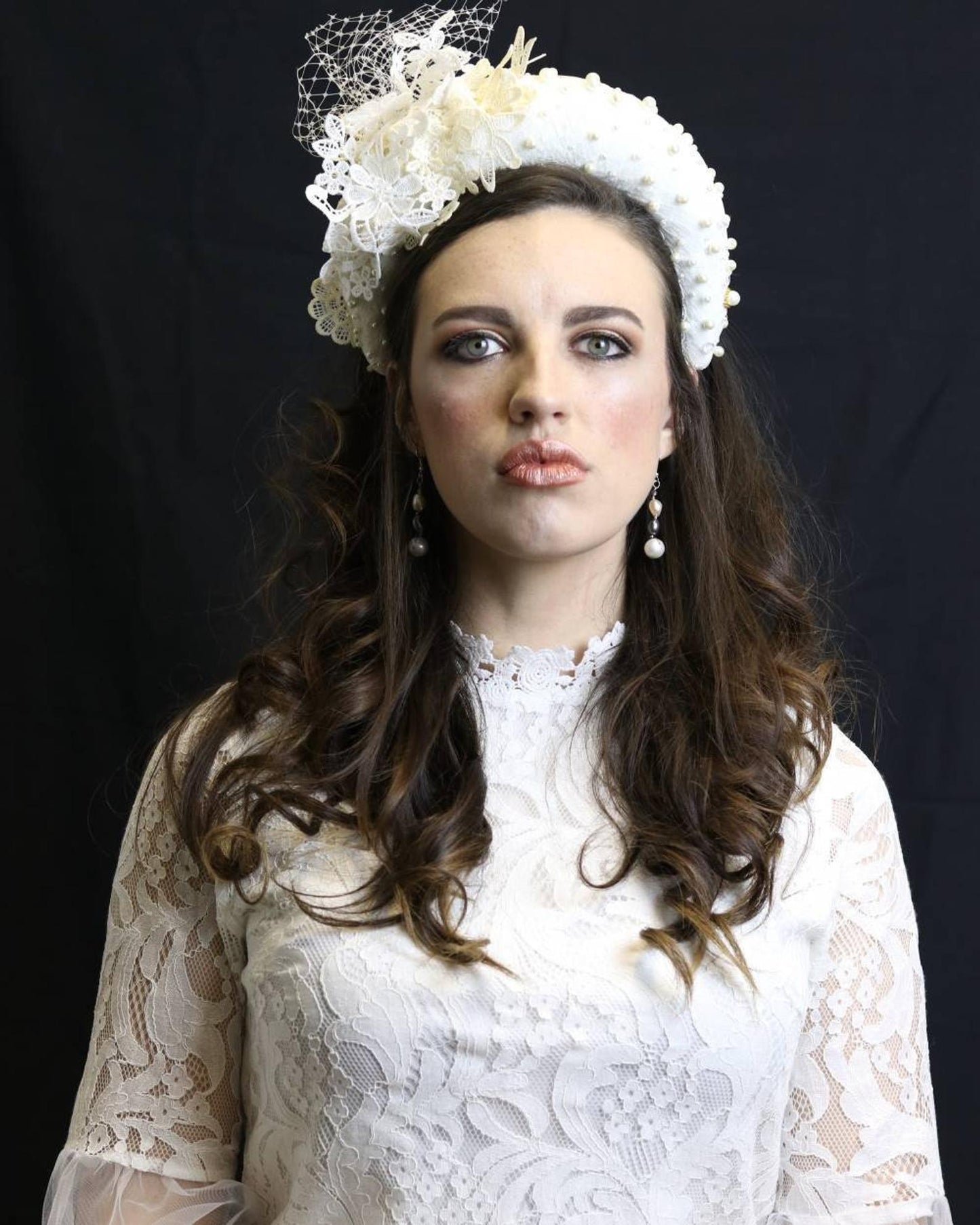 White Lace Headband With Pearls