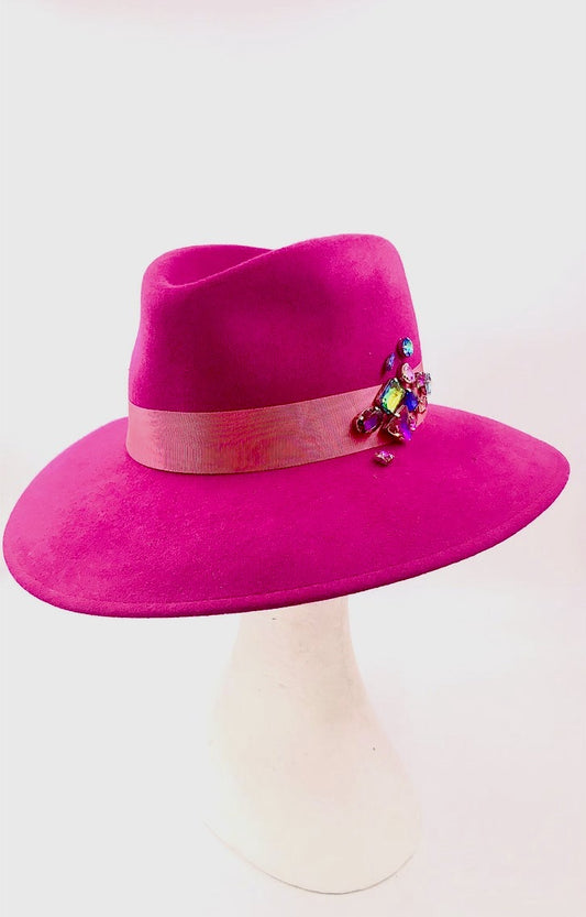 Hat Fedora pink rhinestone